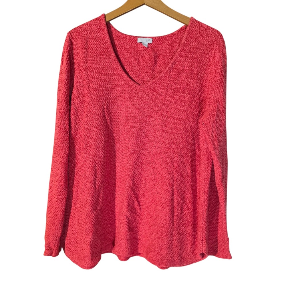 J. Jill Coral Textured Knit V-Neck Sweater Long Sleeve‎ Cotton Blend XL